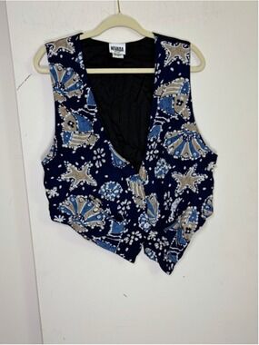 Vintage Nevada Blues Ocean Coastal Starfish Pearl Beaded Crop Vest Size L